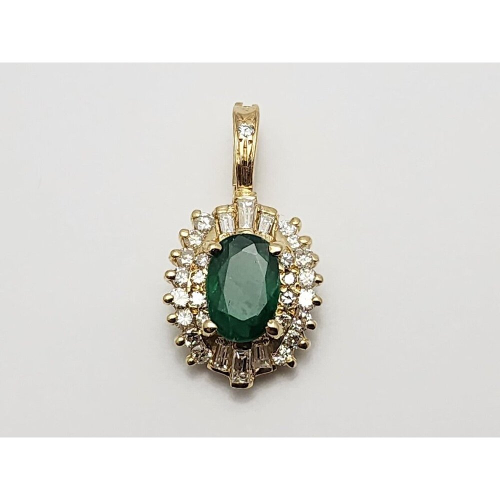 Unique 14K Karat Solid Yellow Gold Designer Emerald & Diamond Drop Charm Pendant